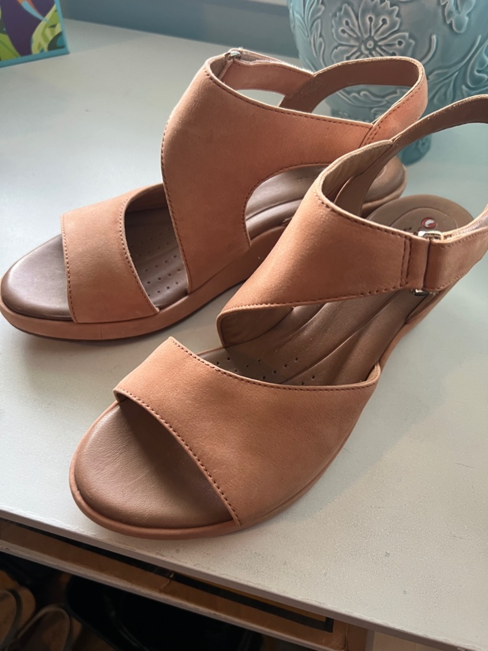 Clarks Tan Wedge Sandals